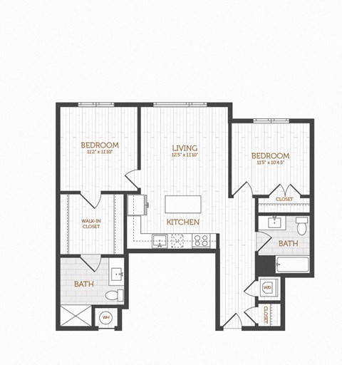 floor plan of a 1 story apartment with bedrooms